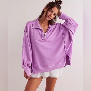 Free People  We the Free Camden Henley Pullover Sweatshirt Bubble Tea Purple M